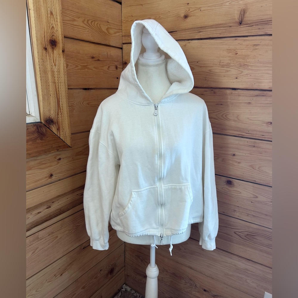 Vintage Mariposa Women’s XL White Cotton Hooded Zip-Up Jacket Sweater Hoodie Y2K